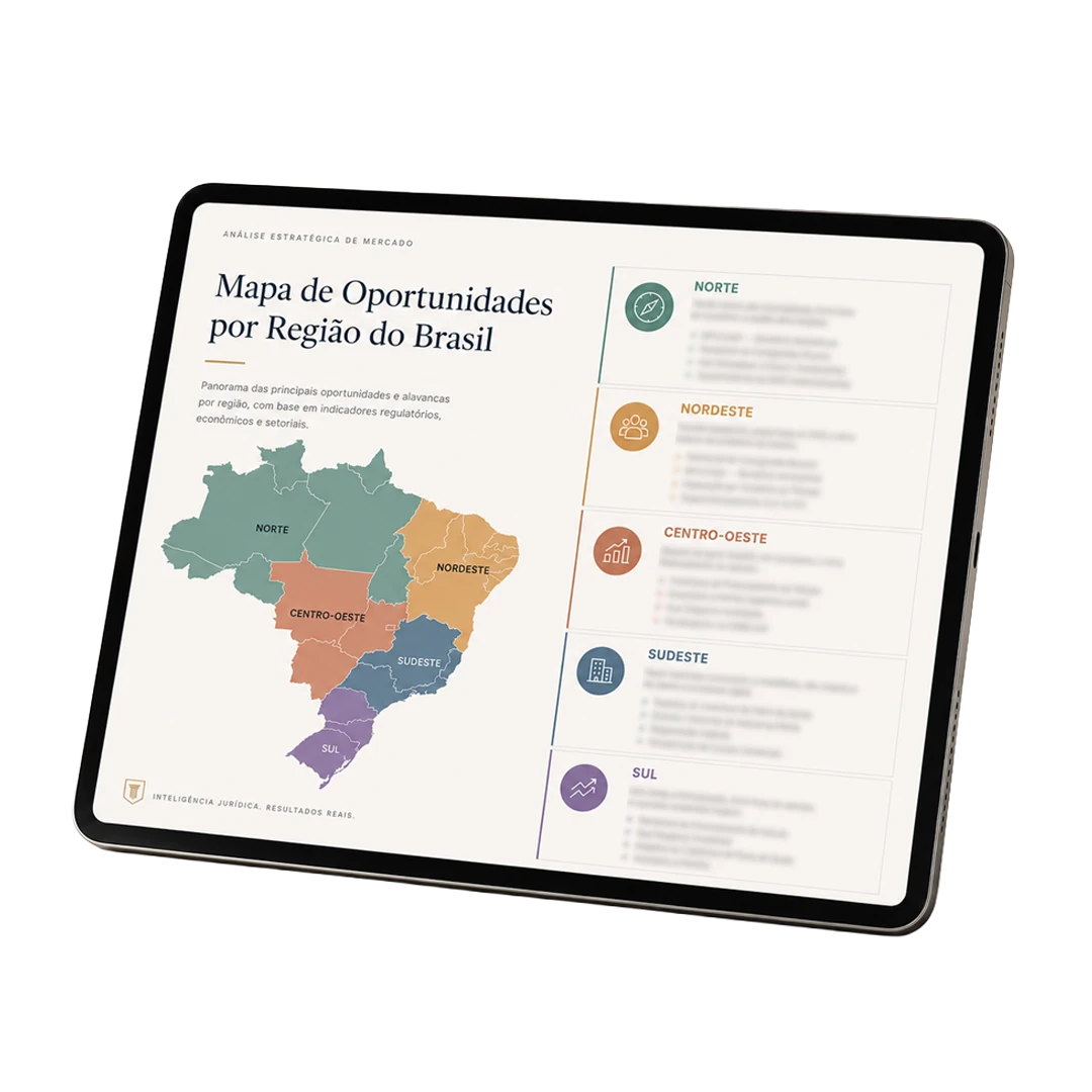 Mapa de oportunidades jurídicas por região do Brasil